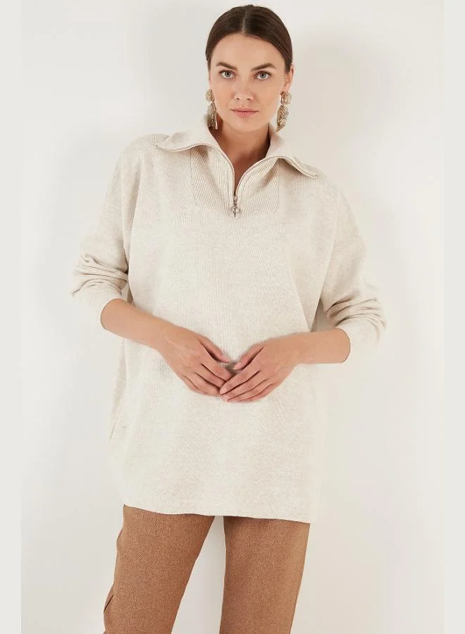 ليلا ليلا سويتر نسائي محبوك بقصة واسعة وسحاب نصفي