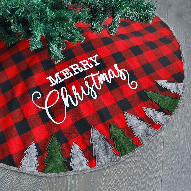 Juegoal Juegoal 48 Inch Christmas Tree Skirt Soft Red and Black Plaid Christmas Tree Mat for Xmas Party Decoration Christmas Tree Holiday Decor 