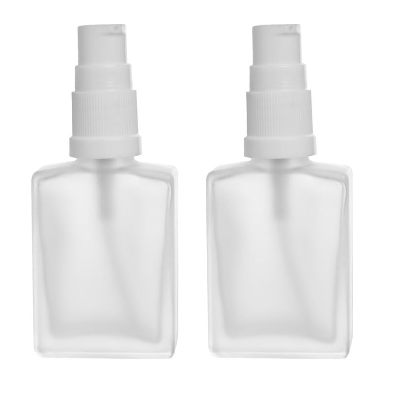 Devinez Frost Rectangle Glass Bottle 30ml Pack of 2 with White Lotion Pump for Serum Essential Oils Blends DIY Skin Care Cosmetics Multipurpose Bottle for Home and Travel Purpose - Image 1