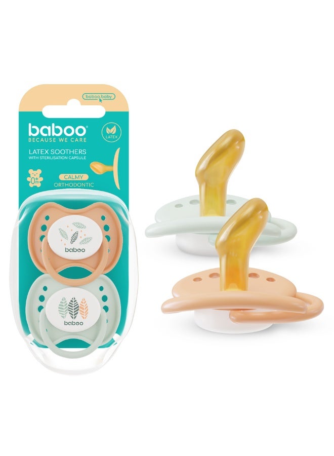 Baboo Latex Orthodontic Baby Pacifier With Sterilizer Box - Peachy Keen - 2pcs - 0m+ - Image 1