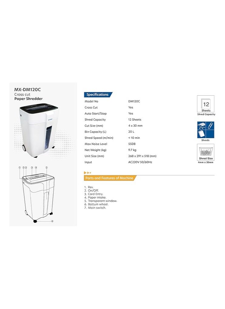Maxi - Maxi Cross Cut Shredder 120C 12 Sheets, Micro cut to shred paper and staples. - Image 1