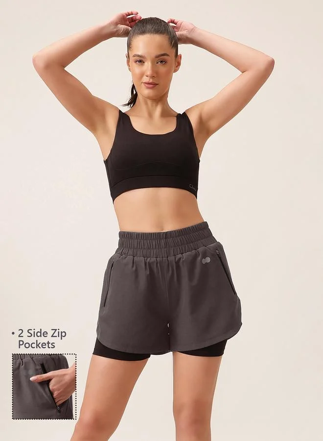 كلوفيا Dark Grey Solid Running Shorts With Zip Pockets