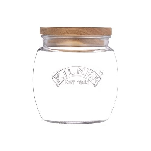Kilner Universal Jar Wooden Lid 085 Litre Glass Food Container With Silicone Seals Kitchen Pantry Storage For Dry Food Like Grains Pasta And Cereals - Image 1