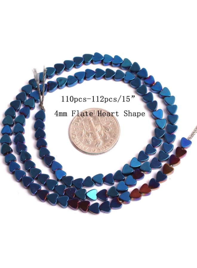 Hematite Non-Magnetic Gemstone Loose Beads Flat Heart Blue Metallic Coated Crystal Energy Stone Power for Jewelry Making 15" 4mm - Image 4