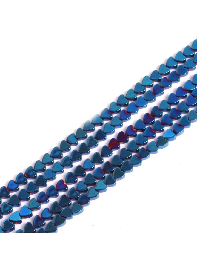 Hematite Non-Magnetic Gemstone Loose Beads Flat Heart Blue Metallic Coated Crystal Energy Stone Power for Jewelry Making 15" 4mm - Image 1