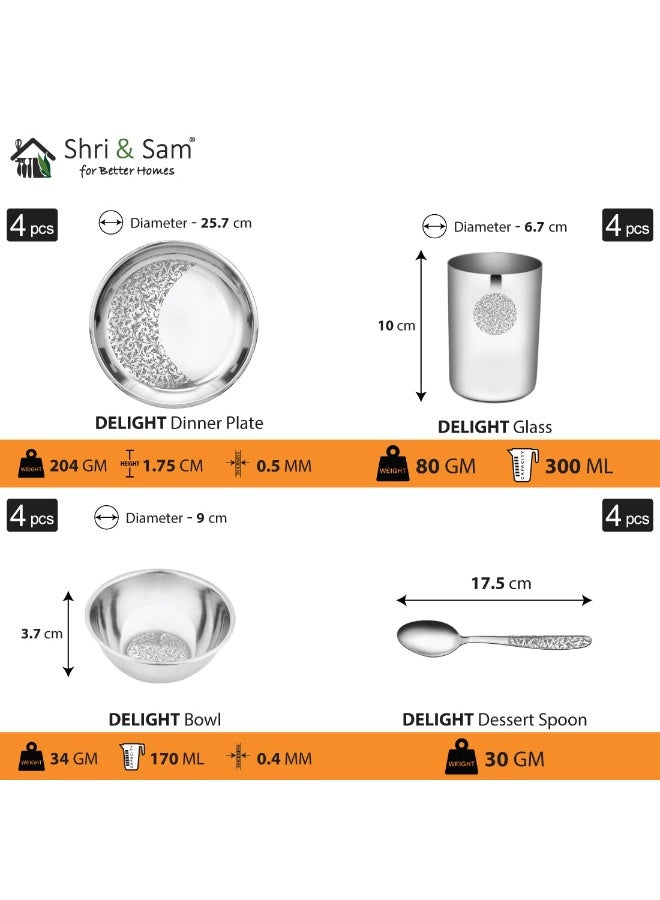 Shri & Sam Designer Stainless Steel Leaves Delight Laser Bloom Dinner Set, 16 Pieces - Image 4