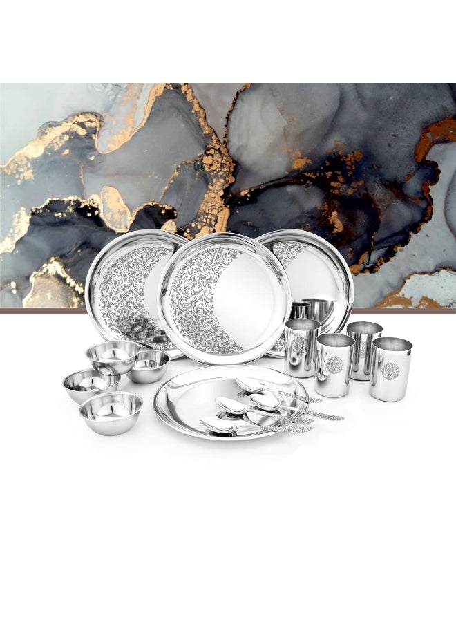Shri & Sam Designer Stainless Steel Leaves Delight Laser Bloom Dinner Set, 16 Pieces - Image 2