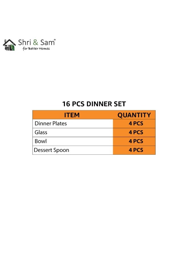 Shri & Sam Designer Stainless Steel Leaves Delight Laser Bloom Dinner Set, 16 Pieces - Image 3