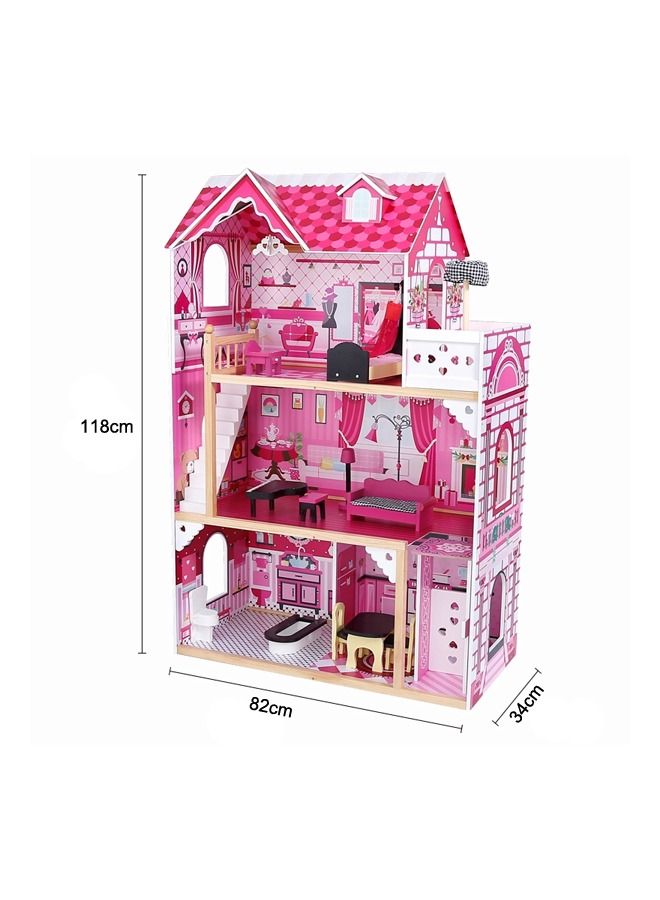 JSAITOYS Wooden Doll House Toys Role Pretend Playing Girl Pink Wooden Dollhouse Toy For Kids - Image 4