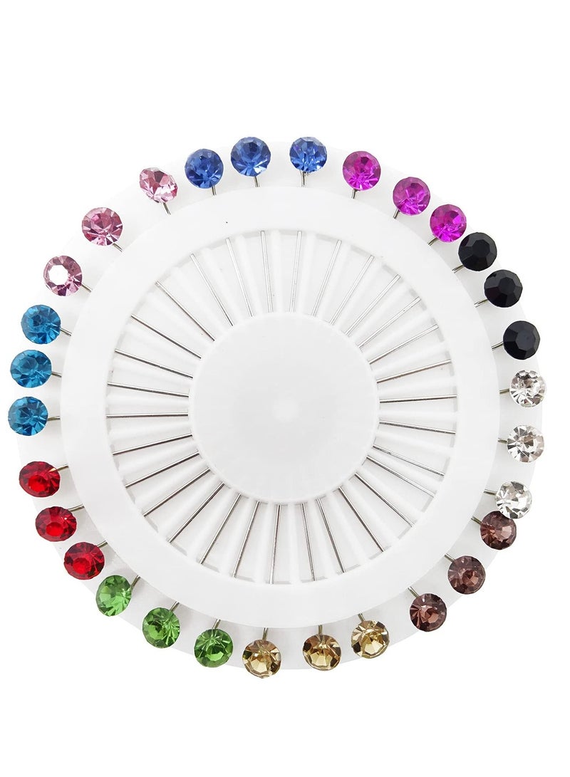 Excefore Hijab Pins with Safety Caps, 30Pcs Colorful Crystal Rhinestone Pins, Scarf Pins, Brooch Pins, Shawl Sweater Cardigan Safety Pins, Wedding Pins Sewing Snag-Free Pins  - Image 1