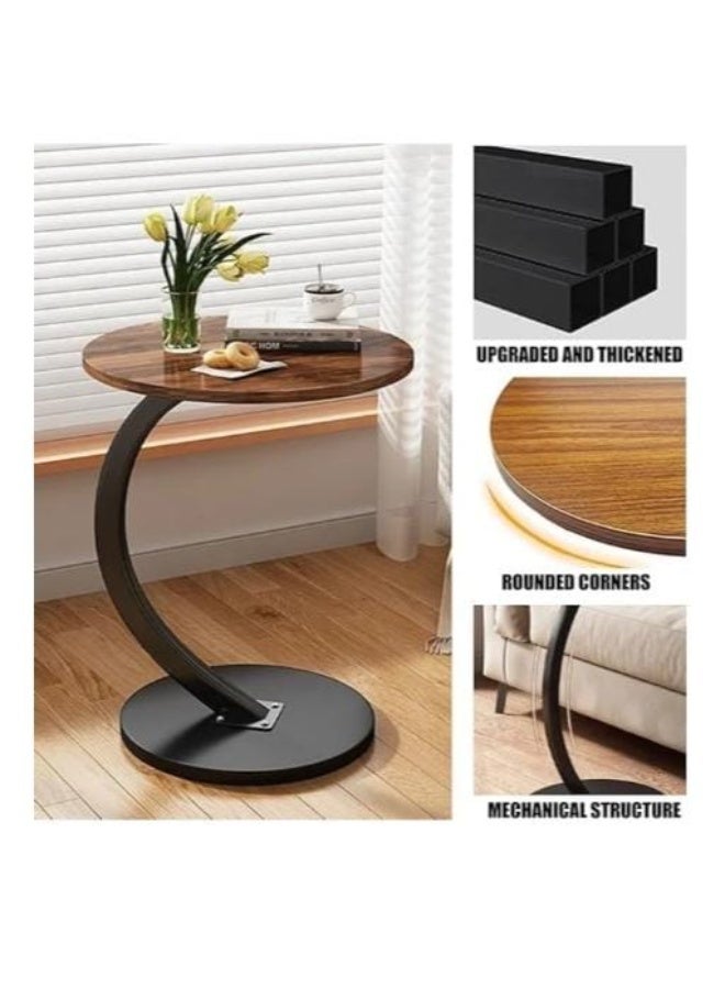 A modern C-shaped side table with a stylish oval top and sturdy metal legs = elegance and practicality in one! It slides easily under a sofa or bed and is perfect for coffee, your laptop, or your favorite book. Its contemporary design adds a decorative touch to any corner. - Image 2