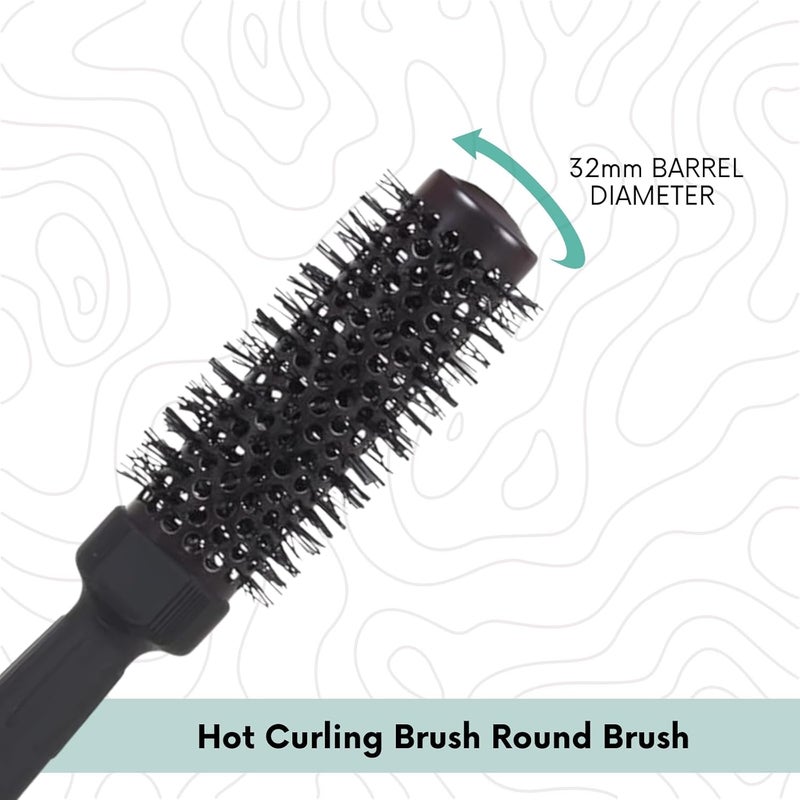 Scarlet Line Professional Small Hot Curling Brush Round Brush for Blow Drying Roller Brush for Hair Styling Drying for Men Women Black 32 mm - Image 2