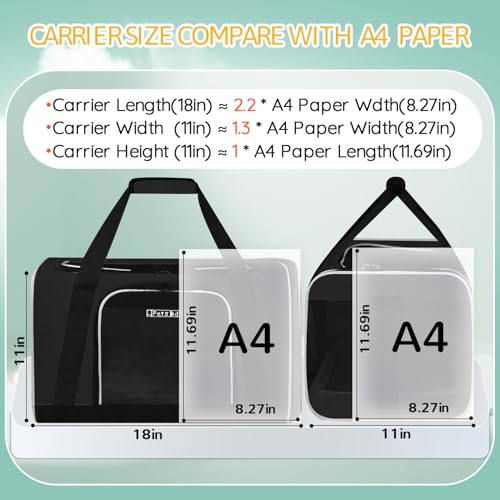 Petskd Pet Carrier 18x11x11 Delta American United Airline Approved, Pet Travel Carrier Bag for Small Cats and Dogs, Cat Soft Sided Carrier with Safety Lock Zippers, 5-Sided Breathable Mesh(Black) - Image 3
