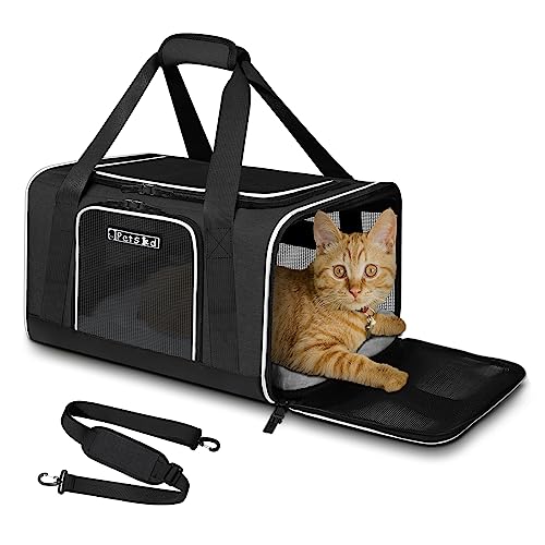 Petskd Pet Carrier 18x11x11 Delta American United Airline Approved, Pet Travel Carrier Bag for Small Cats and Dogs, Cat Soft Sided Carrier with Safety Lock Zippers, 5-Sided Breathable Mesh(Black) - Image 1