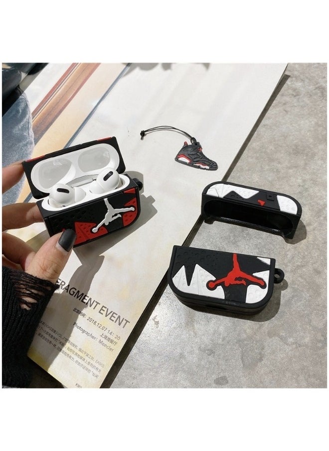 XICEN - Protective Shockproof Silicone Case Jordan Shoes Shaped Cartoon Case Cover For AirPods Pro Music buckle protective earphone cover Bluetooth earphone cover Red/Black - Image 1