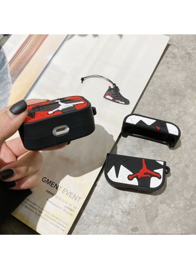 XICEN - Protective Shockproof Silicone Case Jordan Shoes Shaped Cartoon Case Cover For AirPods Pro Music buckle protective earphone cover Bluetooth earphone cover Red/Black - Image 1