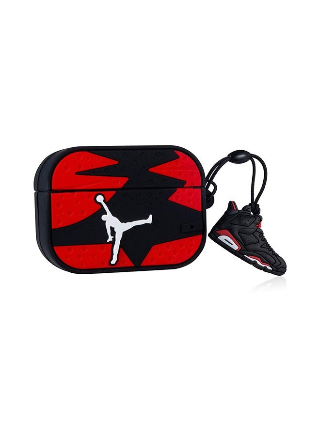 XICEN - Protective Shockproof Silicone Case Jordan Shoes Shaped Cartoon Case Cover For AirPods Pro Music buckle protective earphone cover Bluetooth earphone cover Red/Black - Image 1