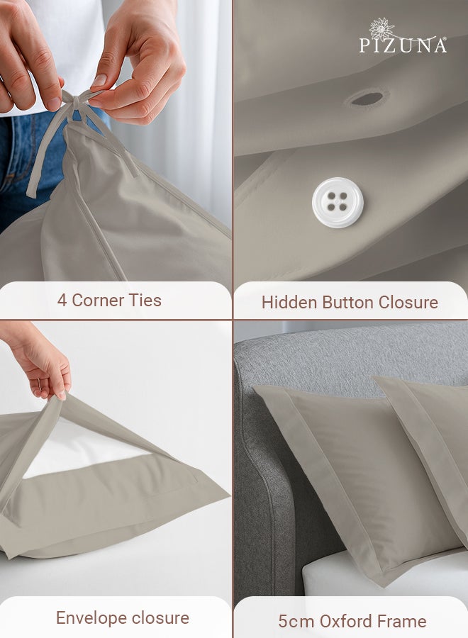 Pizuna Pure Combed Cotton Duvet Cover Double 200x200 cm Simply Taupe, 400 Thread Count Cool Breathable 100% Long Staple Cotton Sateen Weave Quilt Cover & 2 Pillowcases (Luxurious Bedding Set) - Image 4