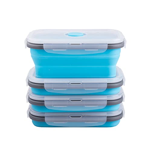 Collapsible Food Storage Containers with Airtight Lid  Air Vent 169 oz Kitchen Stacking Silicone Collapsible Meal Prep Container Set for Leftover Microwave Freezer Dishwasher Safe Blue Set of 4