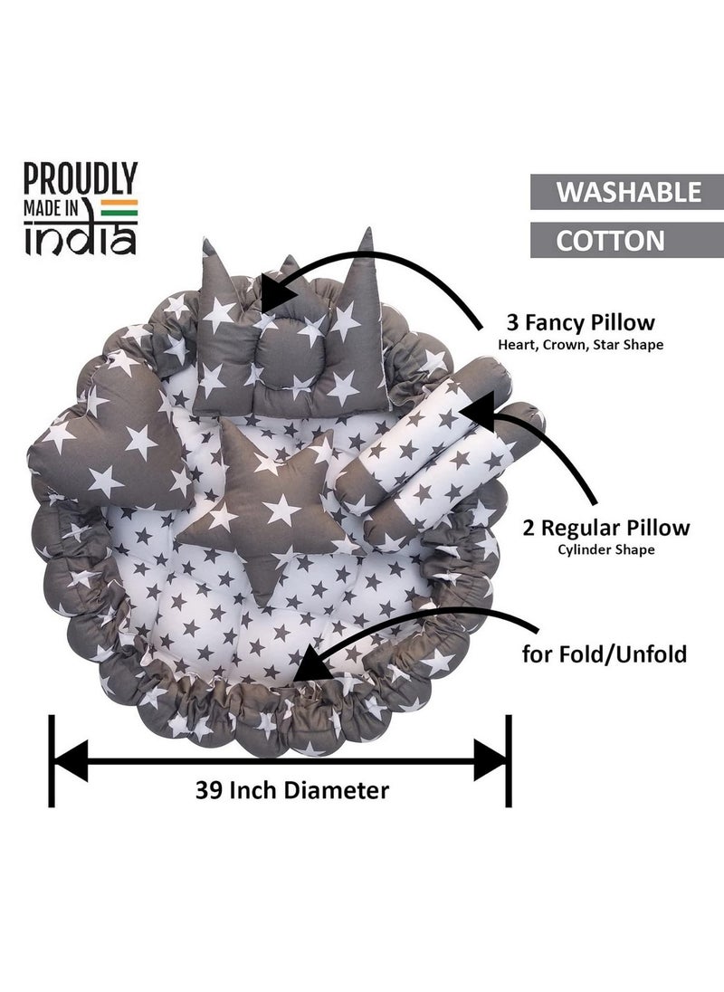 Lorem LOREM Grey 5 Pillows Round Shape Cotton Baby Bed for 01 Year BB01  - Image 3