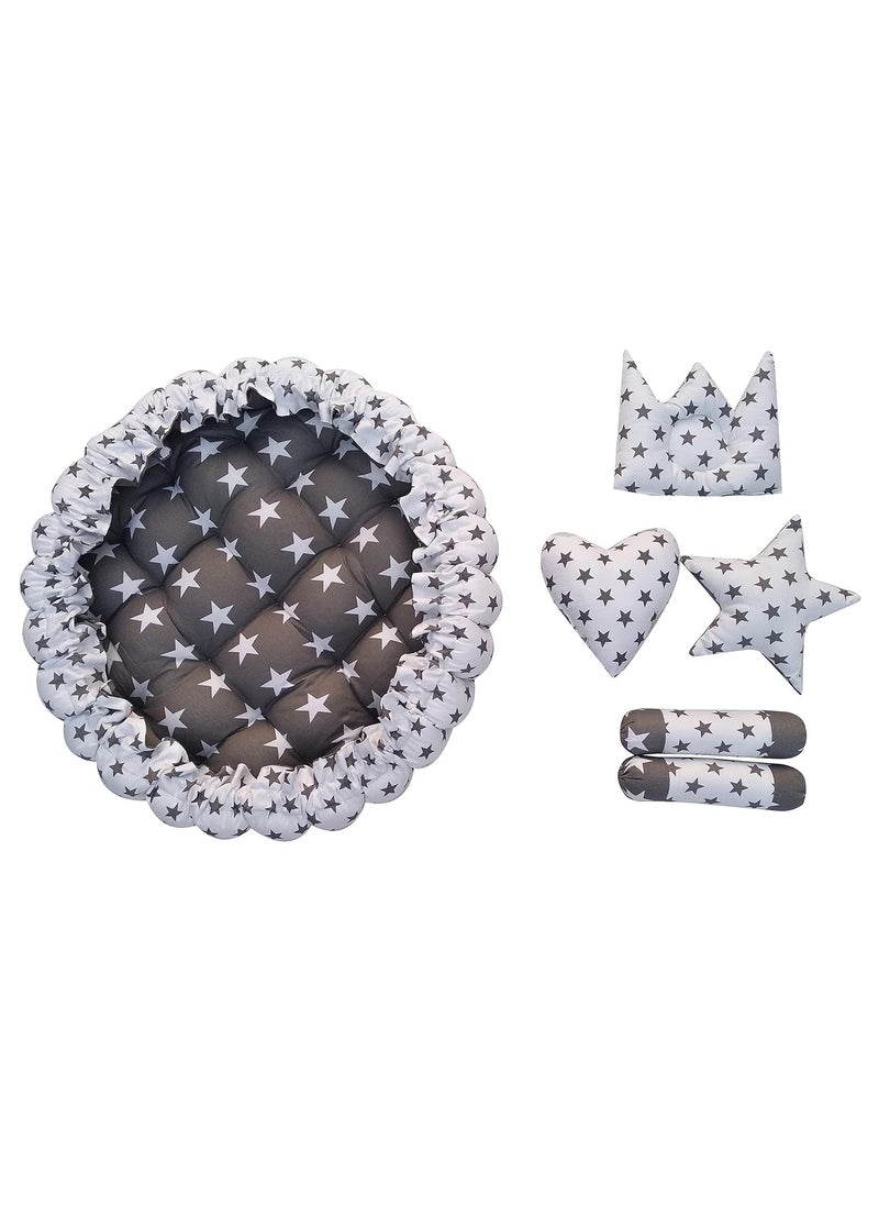 Lorem LOREM Grey 5 Pillows Round Shape Cotton Baby Bed for 01 Year BB01  - Image 5