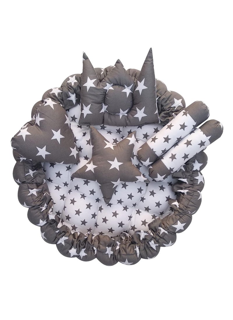 Lorem LOREM Grey 5 Pillows Round Shape Cotton Baby Bed for 01 Year BB01  - Image 1