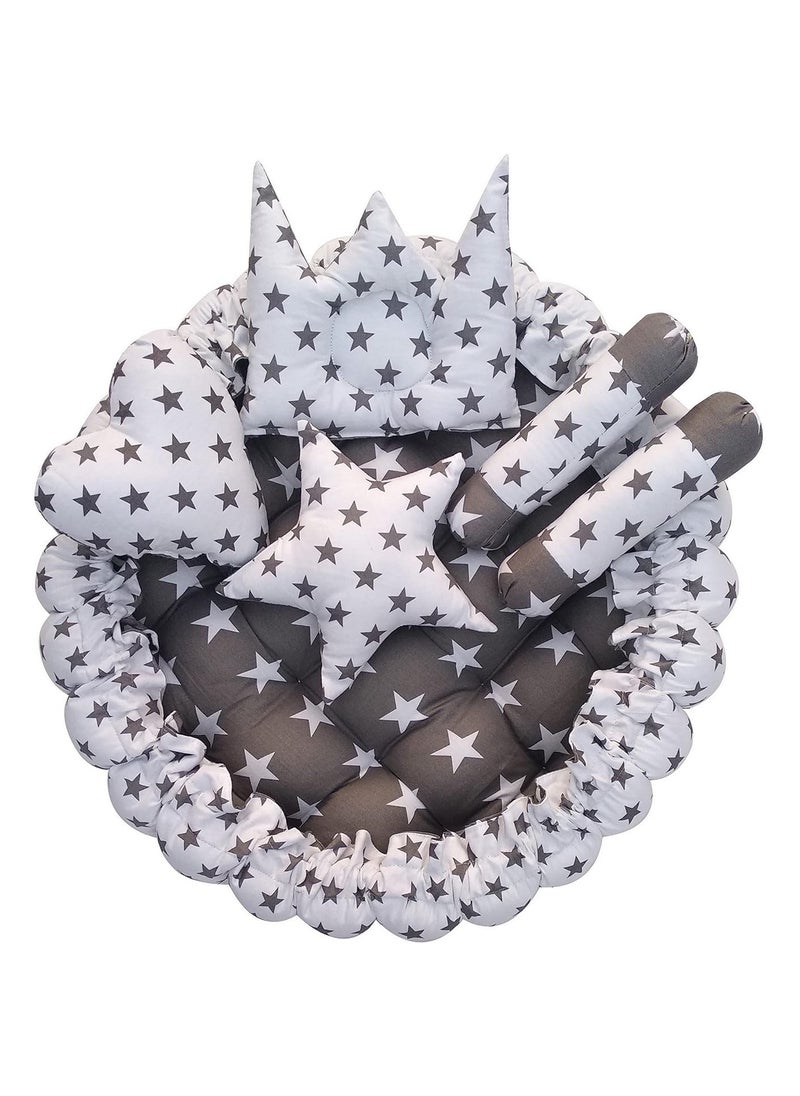 Lorem LOREM Grey 5 Pillows Round Shape Cotton Baby Bed for 01 Year BB01  - Image 2