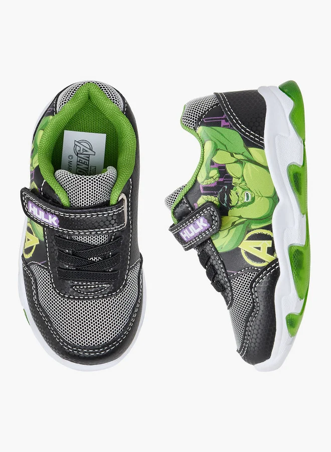 MARVEL Boys Hulk Print Light-Up Sneakers with Hook and Loop Closure