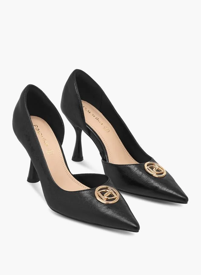 Paprika BLACK Women Logo Accent Slip-On Shoes with Stiletto Heels Ramadan Collection for Women | Best Price UAE