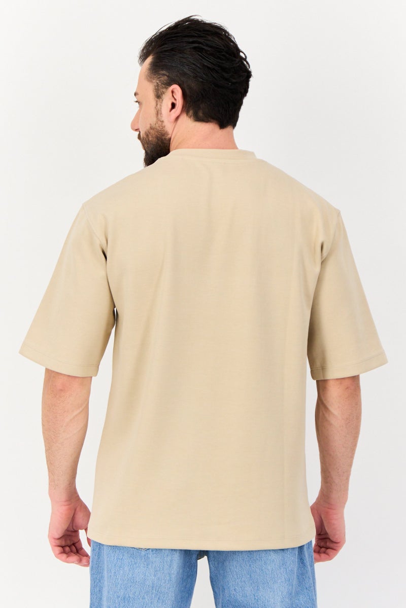 Celio Men Crew Neck Short Sleeve Plain T-Shirt, Light Taupe - Image 2