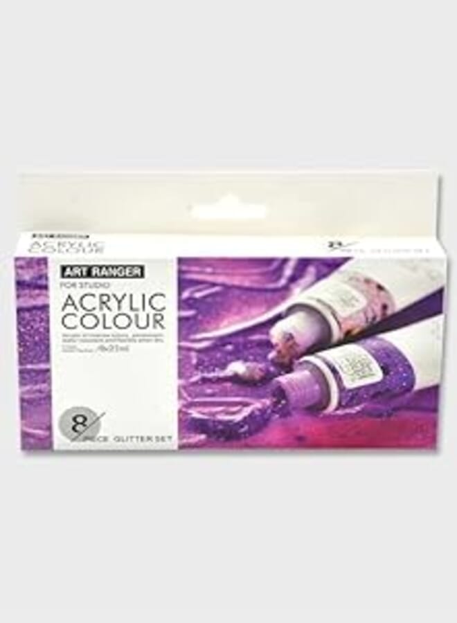ART RANGER Acrylic Paint Set in Glitter Colours 8 Tubes 22 ml Each for Painting on Canvas
