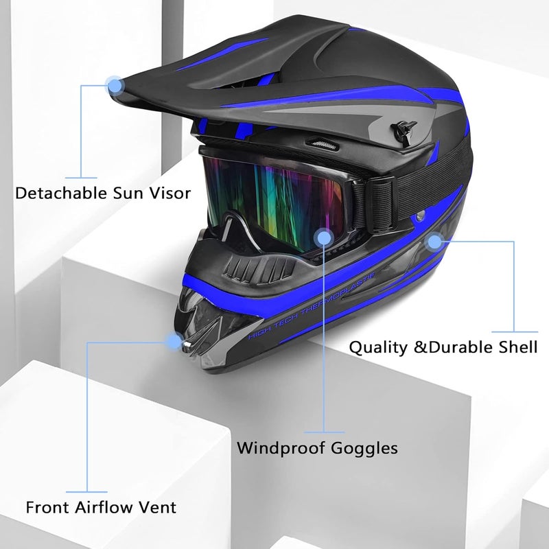 SanQing Youth Adult Dirt Bike ATV Helmet with Goggles, Gloves, and Face Shield - DOT Approved - Image 3