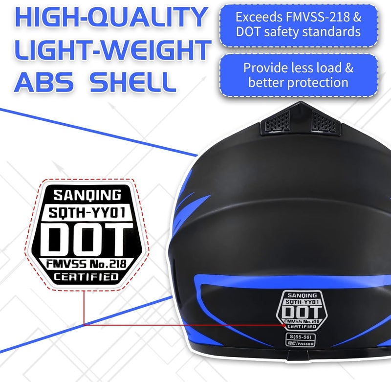 SanQing Youth Adult Dirt Bike ATV Helmet with Goggles, Gloves, and Face Shield - DOT Approved - Image 4