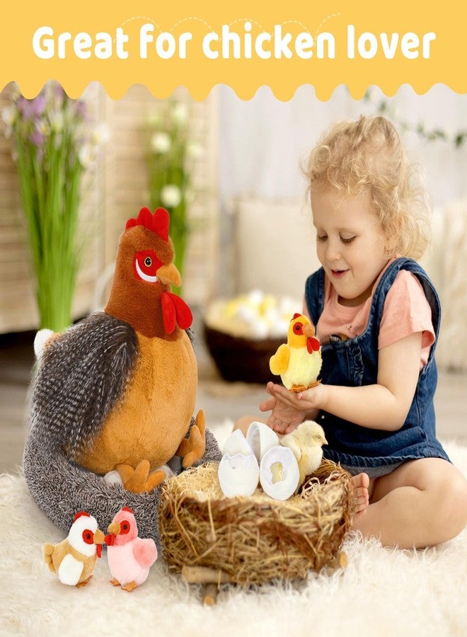 MaoGoLan 8Pcs Chicken Stuffed Animals, Stuffed Hen Plush Toys with Babies Chickens and Eggs, Nest House Plush Set, Cute and Soft Farm Stuffed Animals Gift for Kids - Image 2