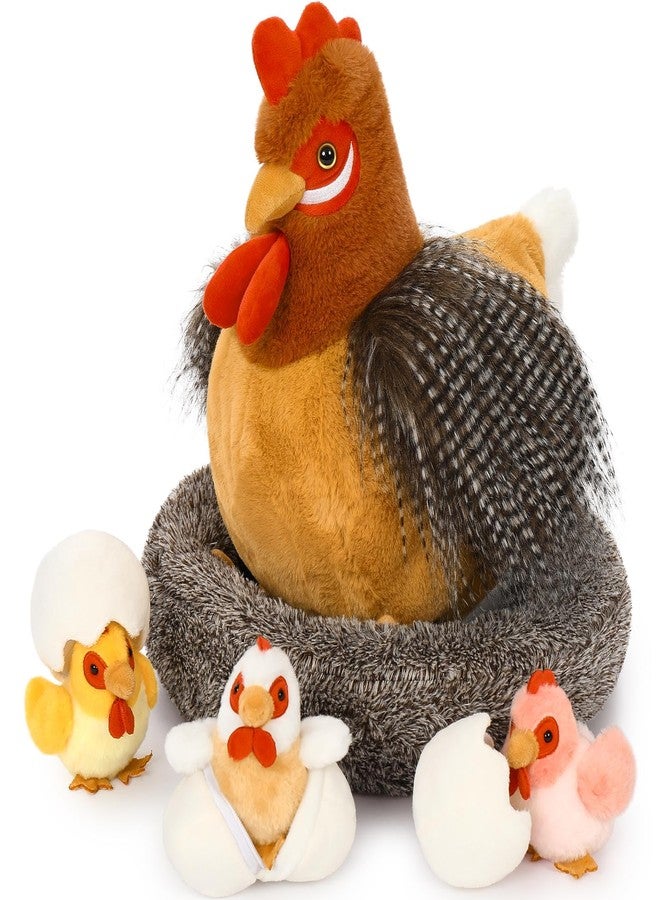 MaoGoLan 8Pcs Chicken Stuffed Animals, Stuffed Hen Plush Toys with Babies Chickens and Eggs, Nest House Plush Set, Cute and Soft Farm Stuffed Animals Gift for Kids - Image 1