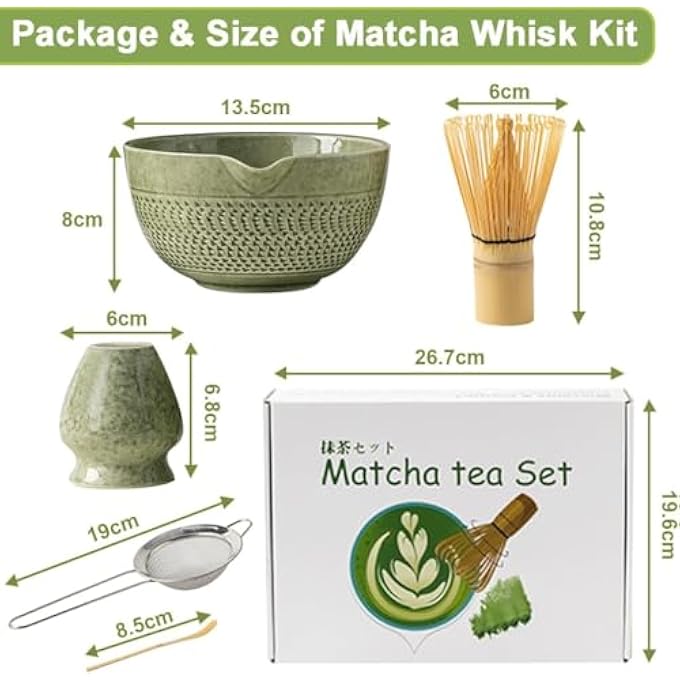 BAOLY 5Pcs Matcha Whisk SetJapanese Handmade Traditional Tea Making KitMatcha Tea Set Includes Matcha Bowl With Spout Matcha Whisk Holder Bamboo Matcha Whisks And Sifter Scoop Green - Image 3