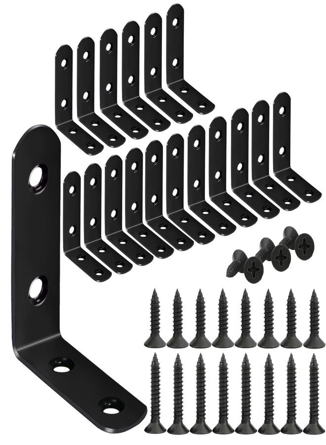 YIVCKOM 18-Pack L Shape Corner Brackets, Stainless Steel Metal Angle Braces for Wood Furniture, Heavy Duty Black 2 inch Shelf Bracket with Long Screws for Household Project (L Shape Black) - Image 1