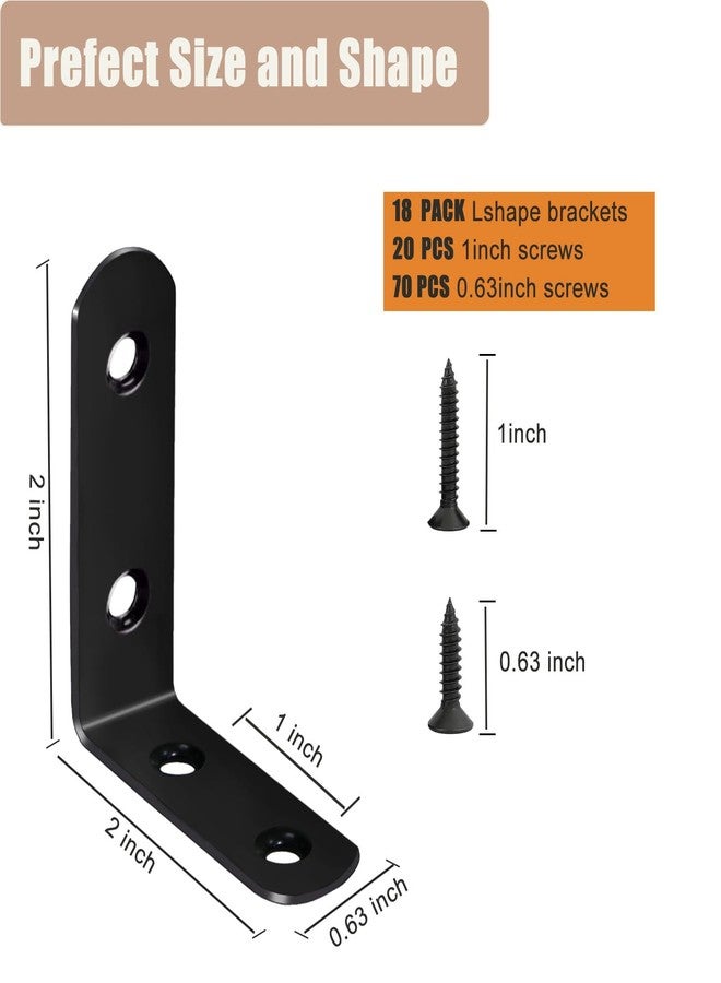 YIVCKOM 18-Pack L Shape Corner Brackets, Stainless Steel Metal Angle Braces for Wood Furniture, Heavy Duty Black 2 inch Shelf Bracket with Long Screws for Household Project (L Shape Black) - Image 3