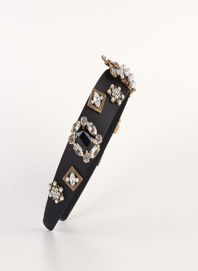 Aimimier Baroque Crystal Headband Vintage Bridal Faux Pearl Gemstone Floral Crown Luxury Rhinestone Wide Hair Hoop for Wedding - Image 5