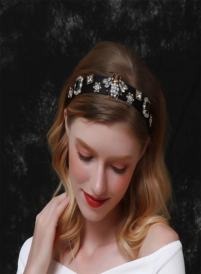 Aimimier Baroque Crystal Headband Vintage Bridal Faux Pearl Gemstone Floral Crown Luxury Rhinestone Wide Hair Hoop for Wedding - Image 2