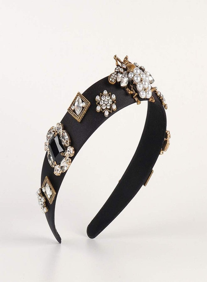 Aimimier Baroque Crystal Headband Vintage Bridal Faux Pearl Gemstone Floral Crown Luxury Rhinestone Wide Hair Hoop for Wedding - Image 3