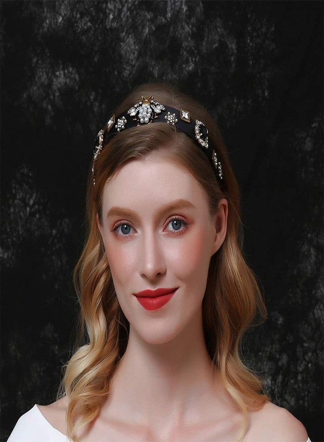 Aimimier Baroque Crystal Headband Vintage Bridal Faux Pearl Gemstone Floral Crown Luxury Rhinestone Wide Hair Hoop for Wedding - Image 1