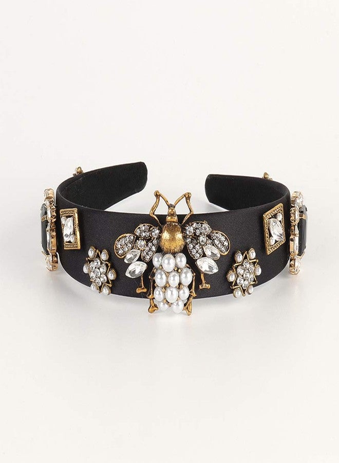 Aimimier Baroque Crystal Headband Vintage Bridal Faux Pearl Gemstone Floral Crown Luxury Rhinestone Wide Hair Hoop for Wedding - Image 4