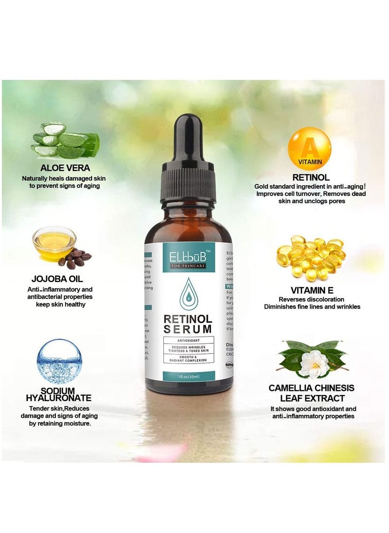 ELBBUB Retinol Serum for Removes Dark Circles Fade Fine Lines Anti-Wrinkle Anti-Aging Firming & Brighten Skin Retinol Arbutin Vitamin C & E Blended Retinol Serum 30ml  - Image 3