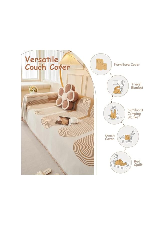 The Bros أغطية أرائك لمجموعة أنيقة من الأثاث بوهيمية غطاء أريكة بلون الكاكي مع غطاء أريكة مزخرف بقلنسوة أريكة محمية قابلة للغسل، 180 * 130 (كاكي) - Image 2