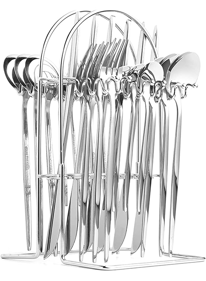vesus Cutlery Set, 24-Piece Stainless Steel Flatware Set with Stand, Tableware Silverware Set with Spoon/Knife/Fork Set, Service for 6, Dishwasher Safe and Easy Clean(silver) - Image 1