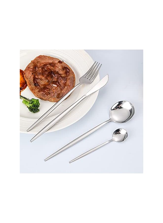 vesus Cutlery Set, 24-Piece Stainless Steel Flatware Set with Stand, Tableware Silverware Set with Spoon/Knife/Fork Set, Service for 6, Dishwasher Safe and Easy Clean(silver) - Image 3