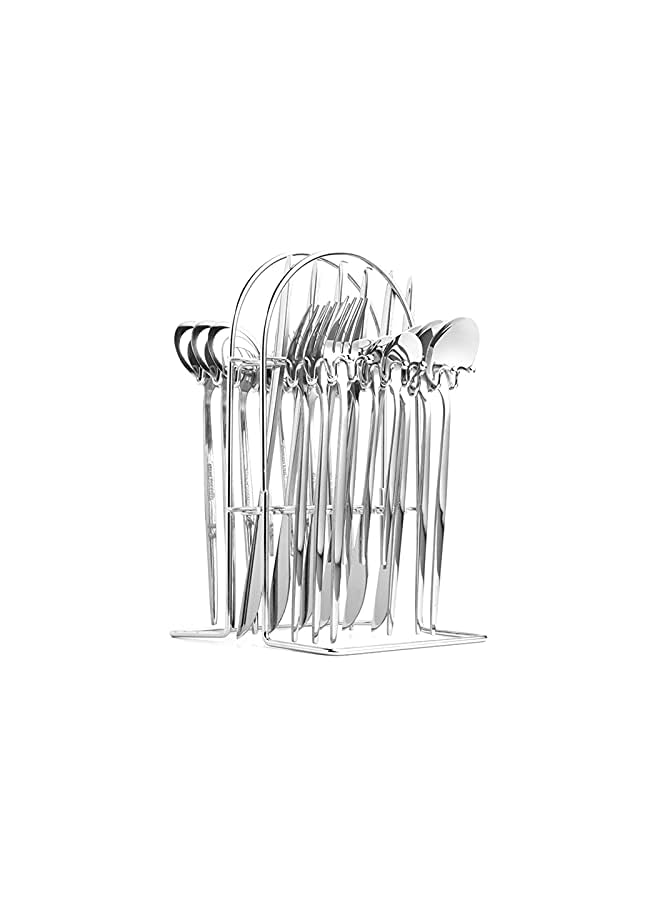 vesus Cutlery Set, 24-Piece Stainless Steel Flatware Set with Stand, Tableware Silverware Set with Spoon/Knife/Fork Set, Service for 6, Dishwasher Safe and Easy Clean(silver) - Image 2