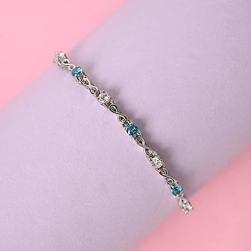 Clara 925 Pure Silver Blue Infinity Hand Bracelet, Adjustable, Anti Tarnish, Swiss Zirconia Gift for Women and Girls - Image 3