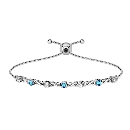 Clara 925 Pure Silver Blue Infinity Hand Bracelet, Adjustable, Anti Tarnish, Swiss Zirconia Gift for Women and Girls - Image 1
